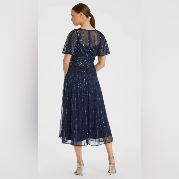 NWT | Mac Duggal 14007 Midnight Blue Navy A Line Embellished Midi Dress Size 12 - Picture 4 of 15